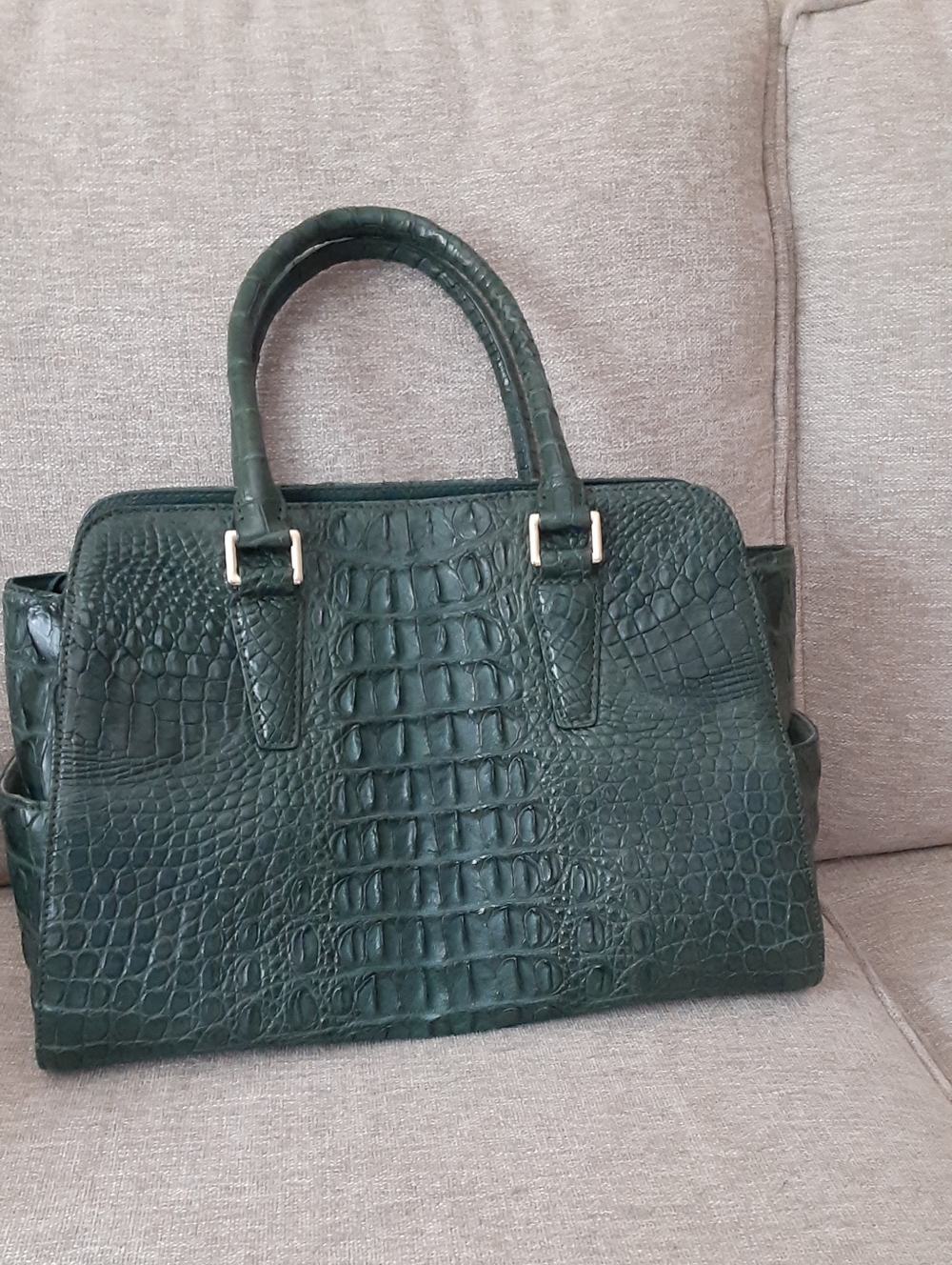 Dark Green Croc-Embossed Structured Satchel - Women Bags
